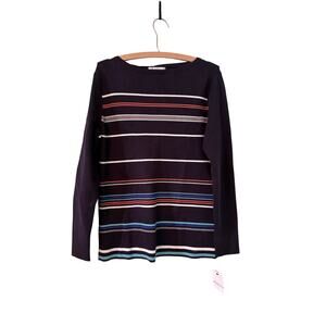 Liz Claiborne Women XL Navy Striped Long Sleeve Striped Sweater 18” PTP 26” Long